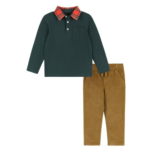 Conjunto de Camisa polo Verde Y Pantalon Caqui