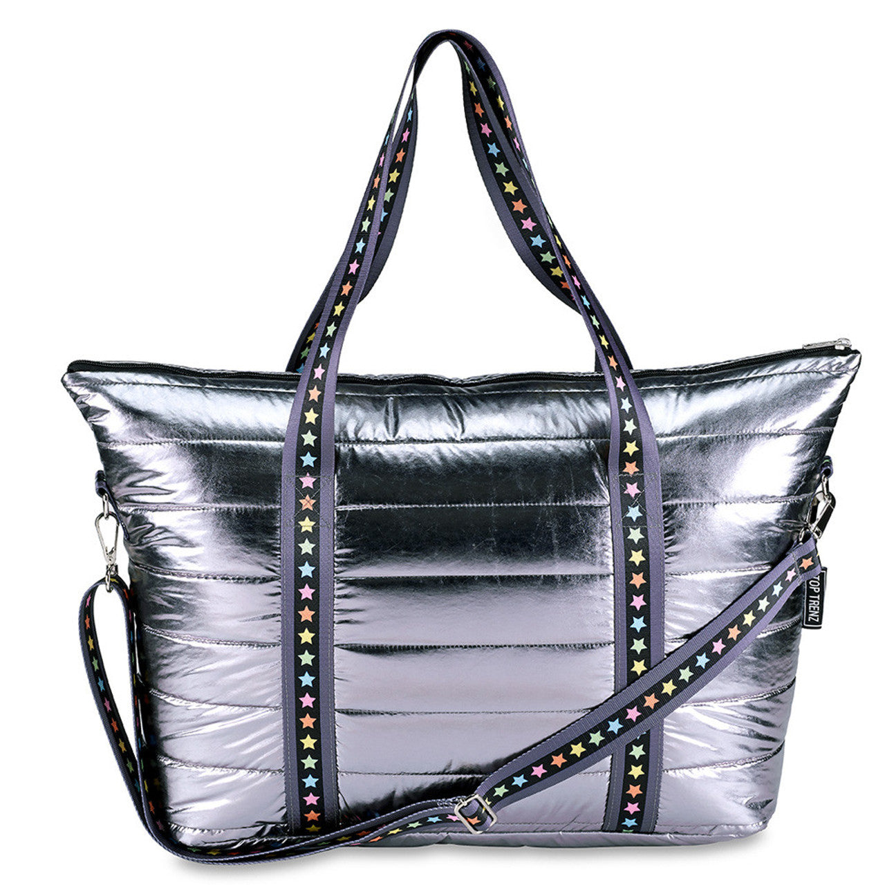 Bolsa Puffer Weekender Metalica Con Agarradera de Estrellas