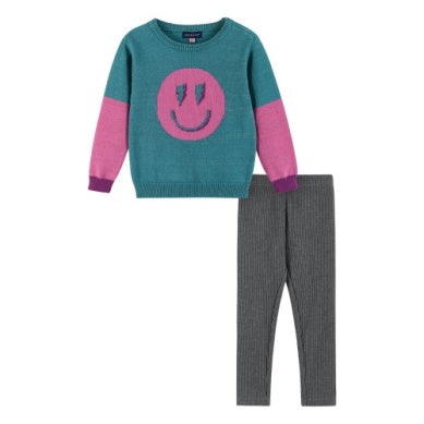 Conjunto Sueter Happy Face Rosa y Legging