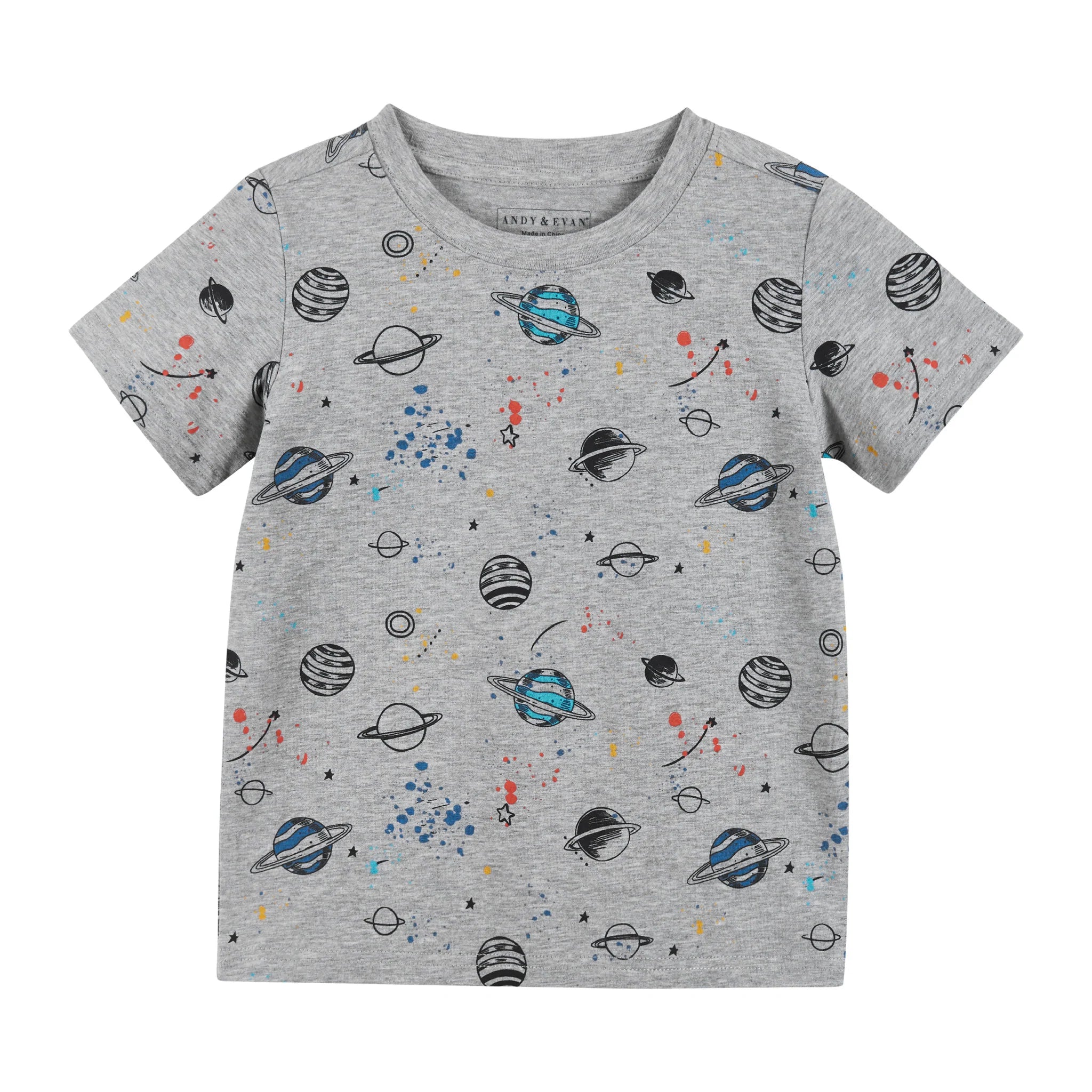 Conjuntos Camiseta Gris con Planetas y Short Azul