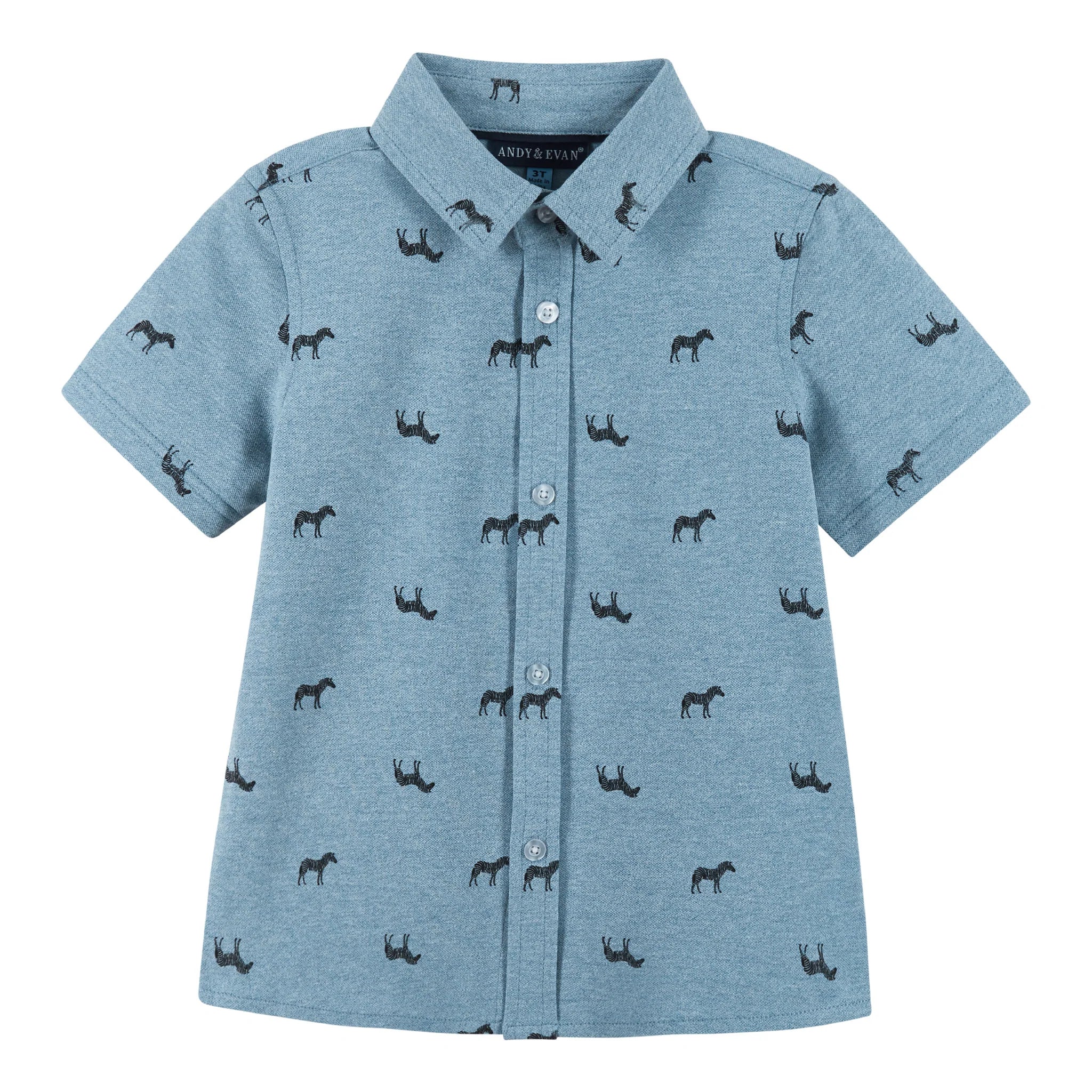Conjunto Camiseta Tipo Polo Azul con Zebra y Short